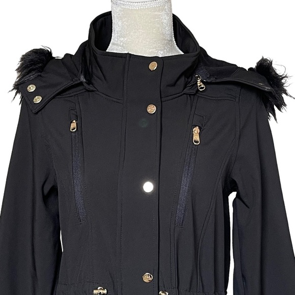 Steve Madden Women’s Black Parka Anorak Hooded Jacket Size M Faux Fur Trim - Picture 2 of 9